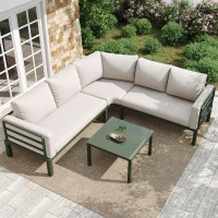 Juego de Muebles de Jardín para 4-5 Asientos 1 Mesa de Centro de Vidrio Templado Cómodos Cojines y Almohadas Beige(m-5)