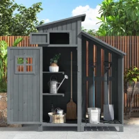 Dulap de grădină cu 2 rafturi, magazie de unelte cu spațiu de depozitare mare, 124L x 46P x 174Î cm, Gri(m-4)