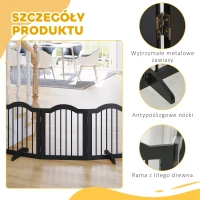 PawHut Bramka ochronna, osłona dla psa, różne konfiguracje, 3-częściowa, z dwoma nóżkami podporowymi, stabilna, składana, do użytku wewnątrz i na zewnątrz, MDF, czarna, 154,5 x 29,5 x 61 cm(m-6)