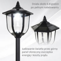Solarna latarnia ogrodowa LED Outsunny, latarnia, lampa ogrodowa, 30/60 lumenów, stal nierdzewna, kolor czarny Ø26,5 x 177 cm(m-6)