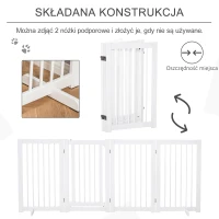 PawHut Bramka Zabezpieczająca dla Psów 4-elementowa, 220 x 91 cm Składana Bramka z Drzwiami, Wolnostojąca, z 2 Podpórkami, Ażurowa, Drewniana, na Korytarz, Kuchnię, Schody, Biała(m-4)