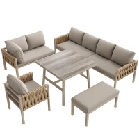 Juego de Muebles de Jardín con Sofá Esquinero y Tablero de Mesa de Vidrio Templado Incluye Cojines de Asiento y Respaldo Beige(m-13)