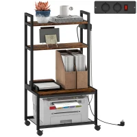 HOMCOM Carrello Porta Stampante a 4 Livelli con Prese di Corrente, Ruote e Telaio in Metallo, 55x37.5x100 cm, Marrone(m-10)