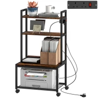 HOMCOM 4-Tier Printer Stand with Power Outlets and Wheels - Rustic Brown(m-10)