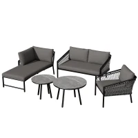 Ensemble de salon de jardin, ensemble de canapé d'extérieur moderne avec corde tissée à la main, incluant coussins de siège et de dossier, Gris(m-2)