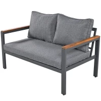 Ensemble de mobilier de jardin 4 pièces avec cadre en acier galvanisé, canapé 2 places, 2 fauteuils individuels, 1 table, Gris(m-8)