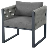 Garten-Loungestuhl-Set, mit Zweiersofa, 2 Einzelsofas und 1 Couchtisch, handgewebtem Seil, Grau(m-11)