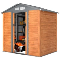 Outsunny 6.5 x 5ft Metal Garden Shed, House Hut Gardening Tool Storage with Ventilations, Sliding Door, Sloped Roof for Garden, Patio, Brown(m-11)