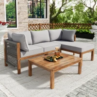 Set de scaune lounge de grădină din 3 piese, picioare ajustabile, 2 canapele de două locuri și 1 masă, Gri(m-4)