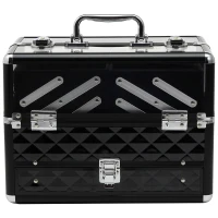 HOMCOM Estojo de Maquilhagem Organizador de Cosméticos Portátil com Múltiplos Níveis Alça e Bandejas 30x18,5x22 cm Preto e Transparente(m-11)