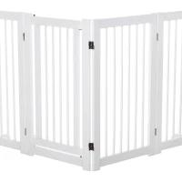 PawHut Bramka Zabezpieczająca dla Psów 4-elementowa, 220 x 91 cm Składana Bramka z Drzwiami, Wolnostojąca, z 2 Podpórkami, Ażurowa, Drewniana, na Korytarz, Kuchnię, Schody, Biała(m-12)