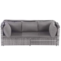 Conjunto de Muebles de Jardín de Ratán Isla de Sol con Sofá Sillones Taburete y Mesa Gris(m-8)
