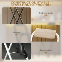 HOMCOM Lot de 2 tabourets de bar pliables avec dossier et repose-pieds, cadre en acier, 87 cm de haut, effet bois naturel(m-6)