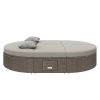 Rattan Doppel-Liege für 2 Personen, Outdoor Tagesbett mit verstellbarer Rückenlehne und seitlichem Regal, 199,9 x 140,5 x 41,9 cm, Grau(m-13)