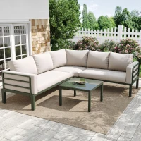 Juego de Muebles de Jardín para 4-5 Asientos 1 Mesa de Centro de Vidrio Templado Cómodos Cojines y Almohadas Beige(m-4)