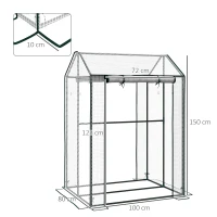 Outsunny Serre de jardin avec 2 espaces et 2 portes enroulables - 0,8 m² Serre à tomates dim. 1L x 0,8l x 1,5H m, Acier et PE(m-3)