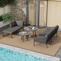 Ensemble de salon de jardin, ensemble de canapé d'extérieur moderne avec corde tissée à la main, incluant coussins de siège et de dossier, Gris(m-1)