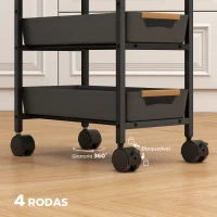 HOMCOM Carrinho de Cozinha de Armazenamento de 5 Níveis Carrinho Auxiliar com Rodas Bancada com Efeito Madeira 39,5x24x82 cm Preto(m-5)