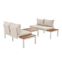Ensemble de meubles de jardin, avec 2x canapés deux places, 2x tables d'appoint, 1x table, Beige(m-13)