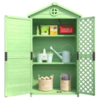 Gartenschrank - Gartenmöbel-Lagerhaus 90x56x175 cm, Wetterfester Geräteschuppen, Holzschuppen mit Regalen für Garten und Terrasse, Grün(m-10)