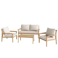 Ensemble de canapé d'extérieur en bois, ensemble de meubles de jardin pour 4-5 personnes avec 2 canapés individuels, 1 canapé double, 1 table, Couleur naturelle(m-2)
