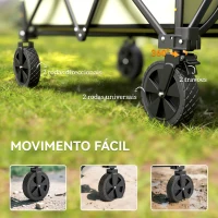 Outsunny Carrinho de Transporte Dobrável 180 L com Guiador Ajustável e Laterais Extensíveis Carga 120 kg para Jardim Praia Cáqui(m-7)