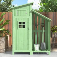 Abri de jardin avec 2 étagères, cabanon avec grand espace de rangement, 124x46x174 cm, Vert(m-1)
