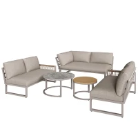 Juego de Salón de Jardín para 6-7 Personas Incluye Cojines de Asiento y Respaldo Beige(m-14)