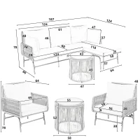 Ensemble de salon de jardin 6 pièces, corde tissée à la main avec cadre en fer, 2 fauteuils, 2 canapés 2 places et 2 tables, Beige(m-3)