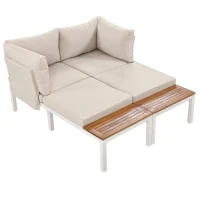 Ensemble de meubles de jardin, avec 2x canapés deux places, 2x tables d'appoint, 1x table, Beige(m-10)