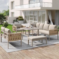 Juego de Muebles de Jardín con Sofá Esquinero y Tablero de Mesa de Vidrio Templado Incluye Cojines de Asiento y Respaldo Beige(m-5)