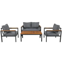 Ensemble de mobilier de jardin 4 pièces avec cadre en acier galvanisé, canapé 2 places, 2 fauteuils individuels, 1 table, Gris(m-2)
