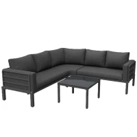 Juego de Muebles de Jardín para 4-5 Asientos 1 Mesa de Centro de Vidrio Templado Cómodos Cojines de Asiento y Almohadas Gris(m-1)