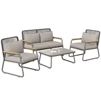 Set de lounge pentru grădină pentru 4 persoane, cu canapea dublă, 2 canapele individuale și 1 măsuță de cafea, Gri(m-13)