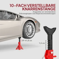 HOMCOM Unterstellbock 3 Tonnen Traglast 2 Stück Stützbock inkl Sicherungssplint 10 stufig Höhenverstellbar Rot(m-4)
