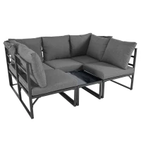 Set di mobili da giardino a 4 pezzi, divano 3 posti con tenda, 2 poltrone singole e tavolino da caffè, 176x178x145 cm, Grigio(m-14)