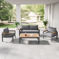Ensemble de mobilier de jardin 4 pièces avec cadre en acier galvanisé, canapé 2 places, 2 fauteuils individuels, 1 table, Gris(m-1)