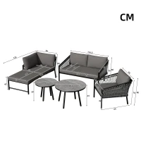 Ensemble de salon de jardin, ensemble de canapé d'extérieur moderne avec corde tissée à la main, incluant coussins de siège et de dossier, Gris(m-3)