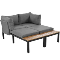 Set di mobili da giardino con 2 divani a 2 posti, 2 tavolini, 1 tavolo, 205x145x66 cm, Grigio(m-11)