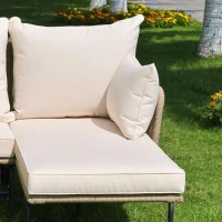 Juego de Salón de Jardín con Estructura de Hierro Revestimiento de Cuerda Tejida a Mano y Diseño en Forma de L Beige(m-7)