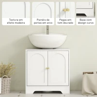HOMCOM Móvel para Lavatório Pousar com 2 Portas em Arco Puxadores Dourados para Lavatório com ou sem Pedestal 60x30x65 cm Branco(m-7)