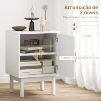 HOMCOM Mesa de Cabeceira com Porta de Vime Prateleira Ajustável e Pés de Madeira Estilo Boémio Mesa Auxiliar 40x35x58 cm Branco(m-6)