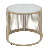 Ensemble de salon de jardin 6 pièces, corde tissée à la main avec cadre en fer, 2 fauteuils, 2 canapés 2 places et 2 tables, Beige(m-6)