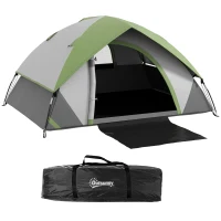Outsunny Tenda da Campeggio 2 Posti con Finestra a Rete, in Poliestere, Fibra di Vetro e PE, 210x150x110 cm, Grigio e Verde(m-1)