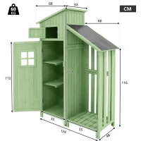 Abri de jardin avec 2 étagères, cabanon avec grand espace de rangement, 124x46x174 cm, Vert(m-3)