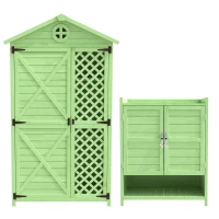Holz-Gartenschrank Größe groß mit offenem und geschlossenem Regal, Grün(m-1)