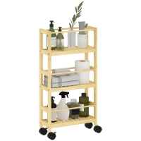 Cărucior de Baie cu 3 Niveluri cu Lamele și Roți 36x15x73 cm Culoare Lemn
