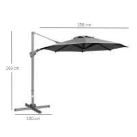 Outsunny Sonnenschirm Ø298 cm Kurbelschirm Ampelschirm mit Kurbelvorrichtung Sonnenschutz Alu Roma Schirm Neigungswinkel verstellbar Dunkelgrau(m-3)