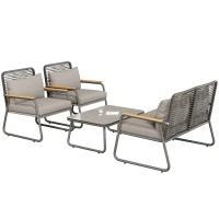 Set de lounge pentru grădină pentru 4 persoane, cu canapea dublă, 2 canapele individuale și 1 măsuță de cafea, Gri(m-14)