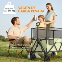 Outsunny Carro Plegable 180 L con Longitud y Ángulo del Mango Ajustables y Paredes Laterales Extensibles Carga 120 kg Caqui(m-8)